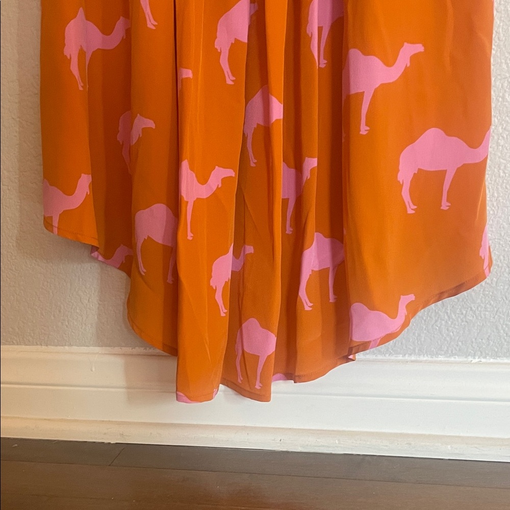 Charlotte Taylor 100% Silk Orange Dress with Pink Camel Print - Picture 11 of 17